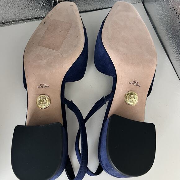 VERONICA BEARD CECILE BLUE BLACK LEATHER SUEDE LOW HEEL SLING SIZE 7.5 - Picture 4 of 5